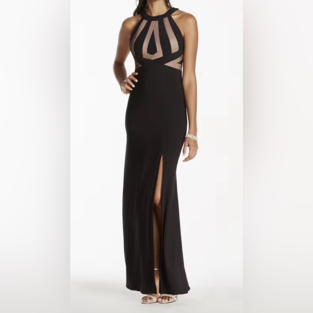 NW Woman Black Evening Gown with Sheer Panels – Size 14 W - New with Tags